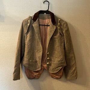 Brown Tweed 100% Wool Blazer with Gold Buttons